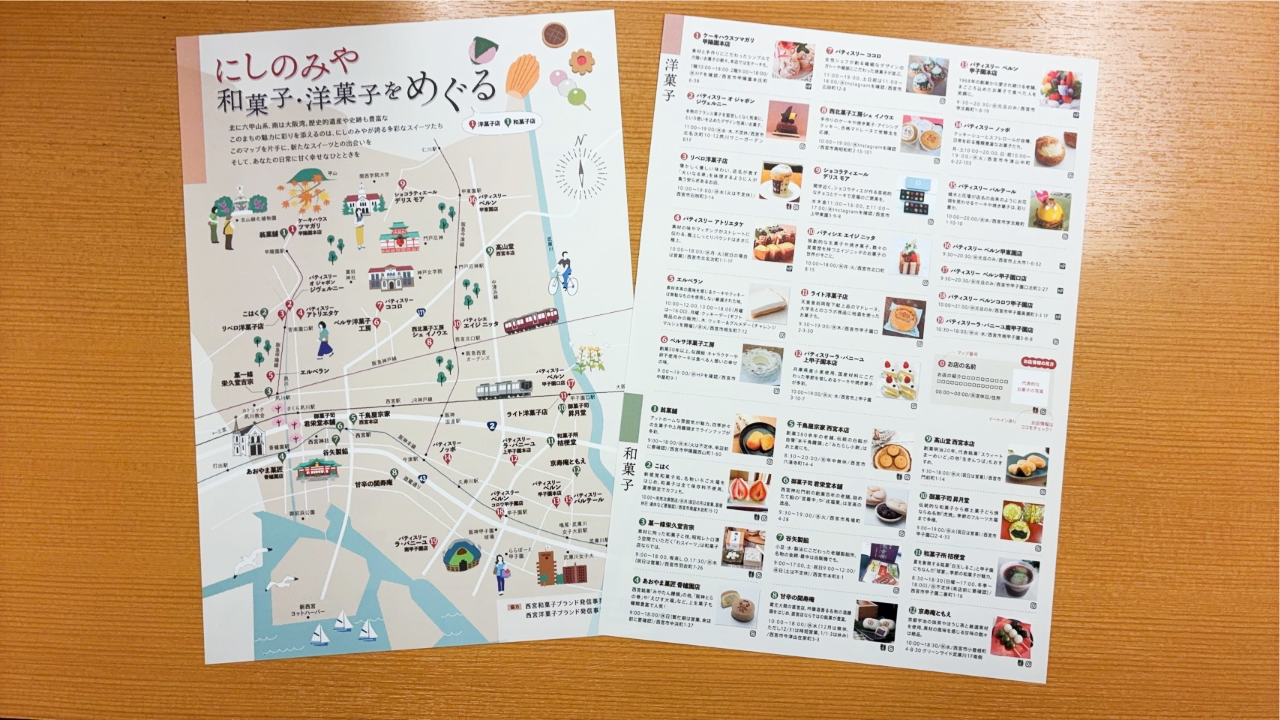 西宮の和菓子・洋菓子店イラストマップ